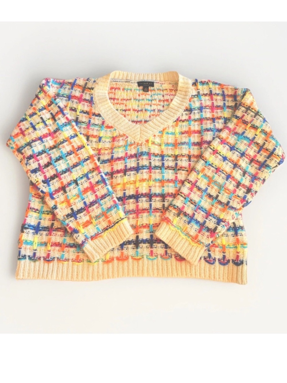 Anthropologie Current Air Women’s Sweater Colorful Long Sleeve V-Neck Sz S EUC